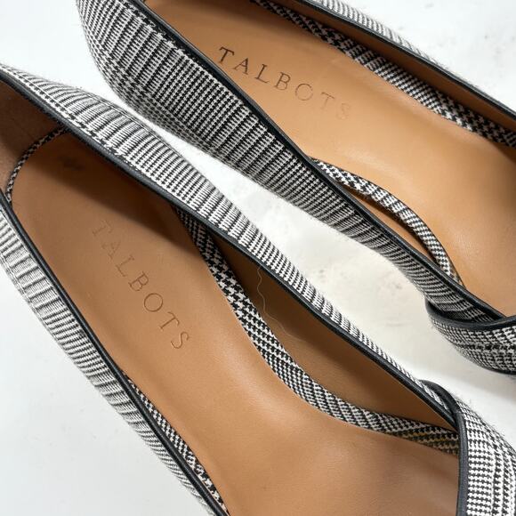 Talbots Houndstooth Peep Toe Heels 9 Black White Plaid Pumps Academia Prep - Picture 3 of 7